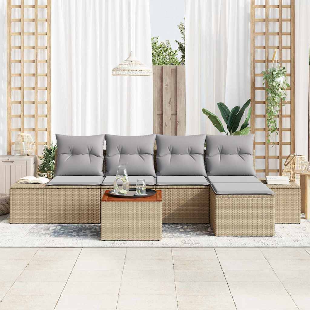 Conjunto de sofás de jardín 6 pcs Beige ratán sintético