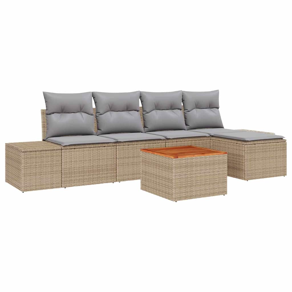 Conjunto de sofás de jardín 6 pcs Beige ratán sintético