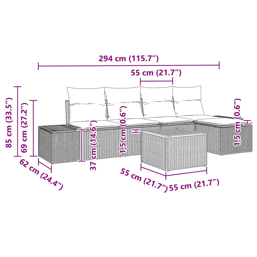 Conjunto de sofás de jardín 6 pcs Beige ratán sintético
