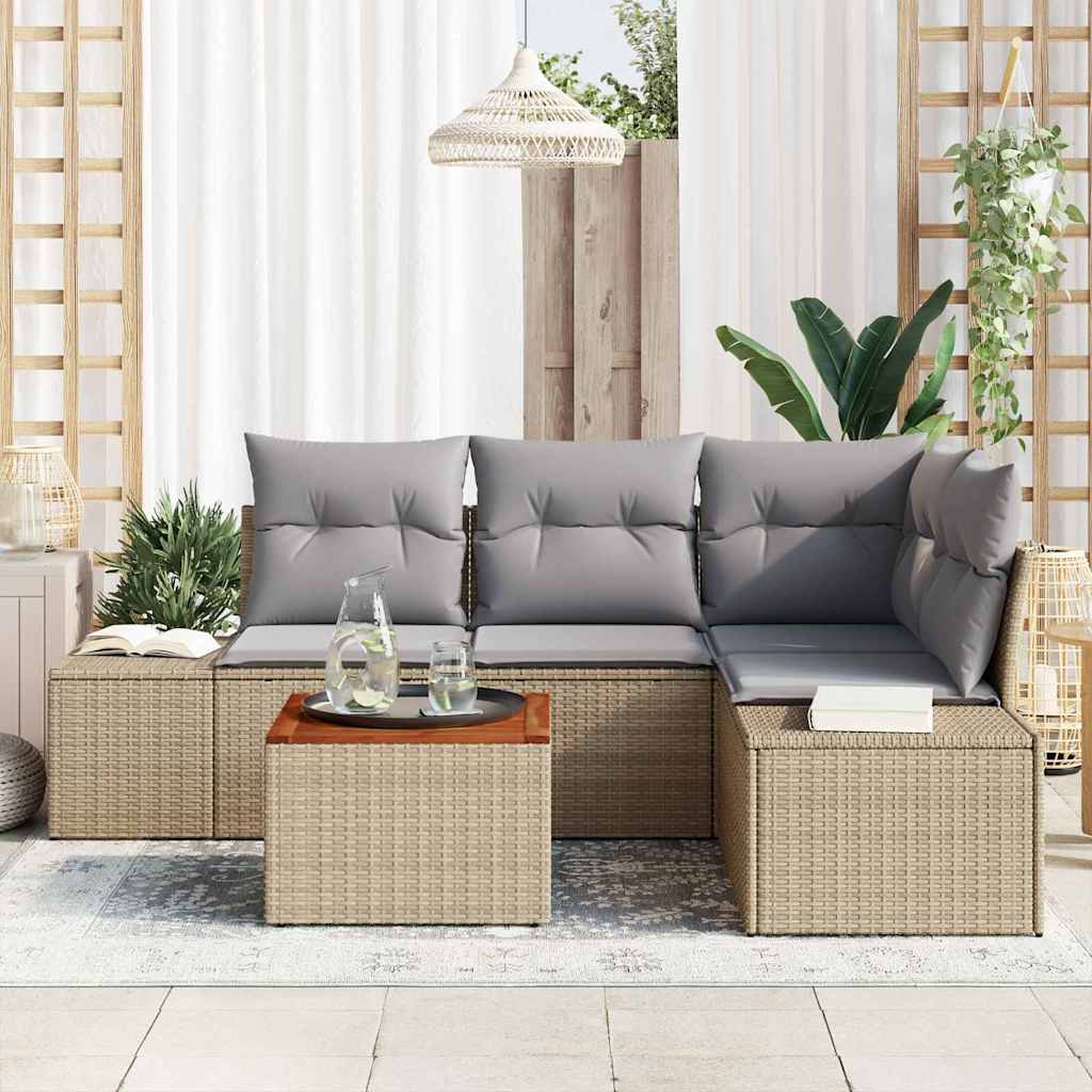Conjunto de sofás de jardín 5 pcs Beige ratán sintético