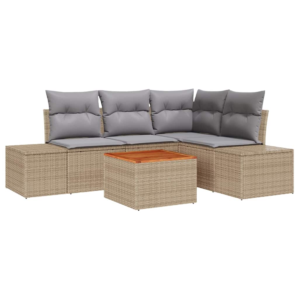 Conjunto de sofás de jardín 5 pcs Beige ratán sintético