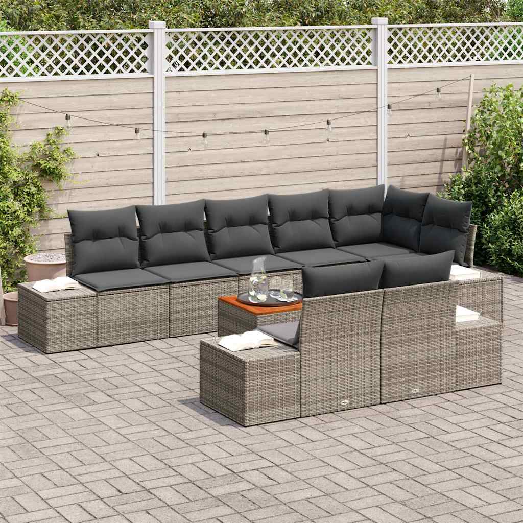Conjunto de sofás de jardín 9 pcs Gris ratán sintético