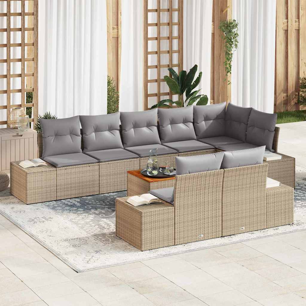 Conjunto de sofás de jardín 9 pcs Beige ratán sintético