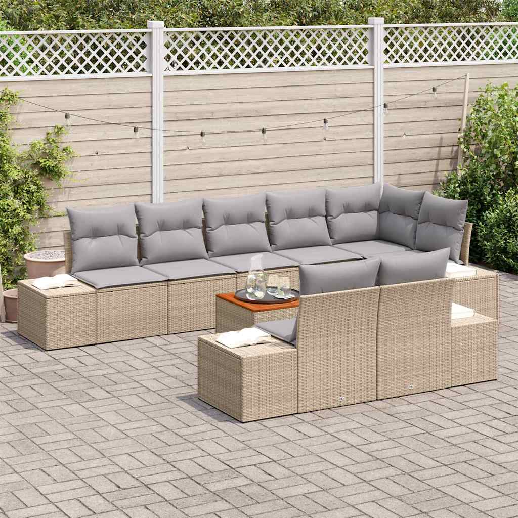 Conjunto de sofás de jardín 9 pcs Beige ratán sintético