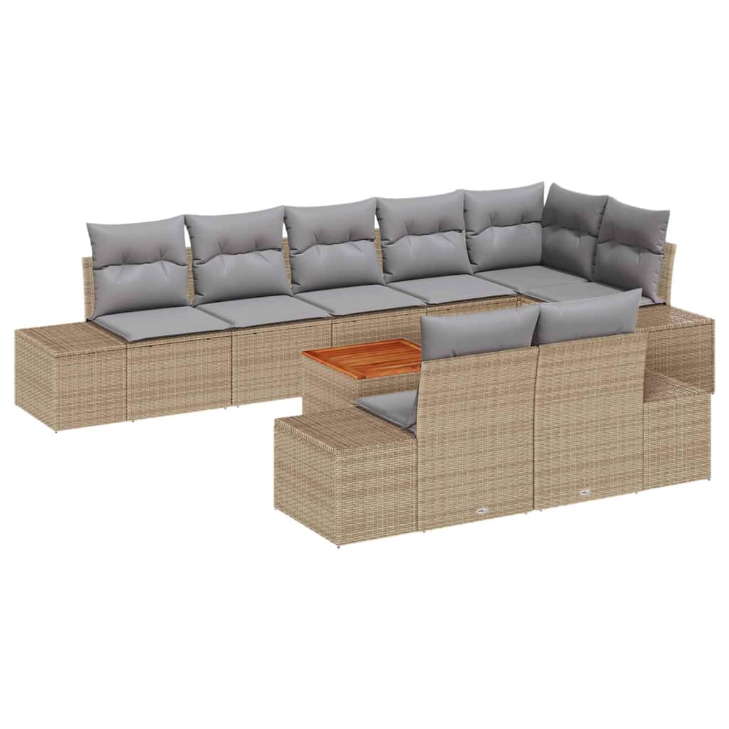 Conjunto de sofás de jardín 9 pcs Beige ratán sintético