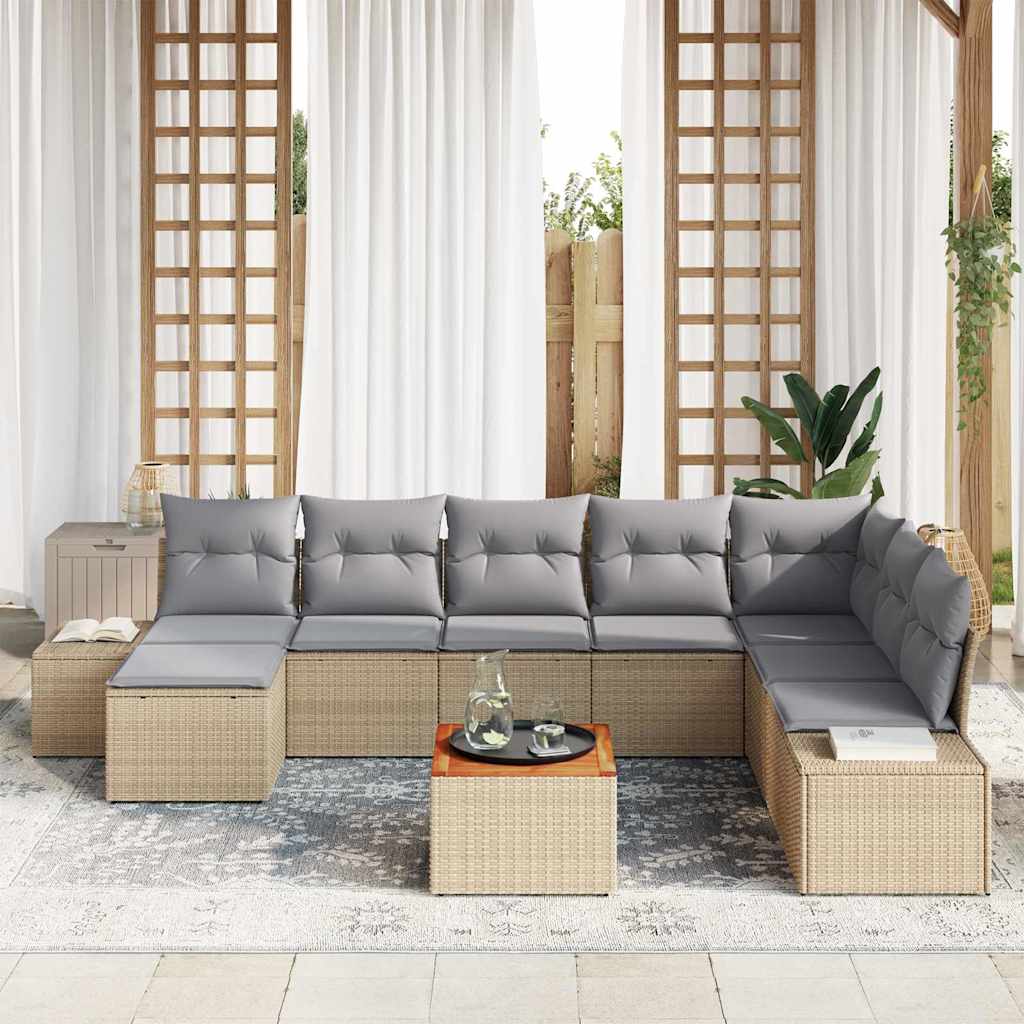 Conjunto de sofás de jardín 9 pcs Beige ratán sintético
