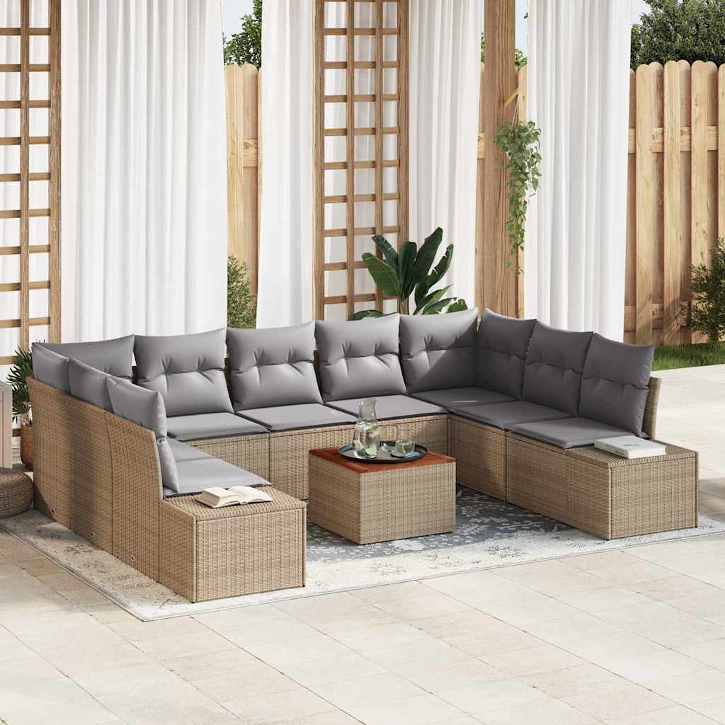 Conjunto de sofás de jardín 10 pcs Beige ratán sintético