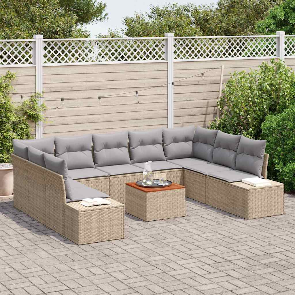 Conjunto de sofás de jardín 10 pcs Beige ratán sintético