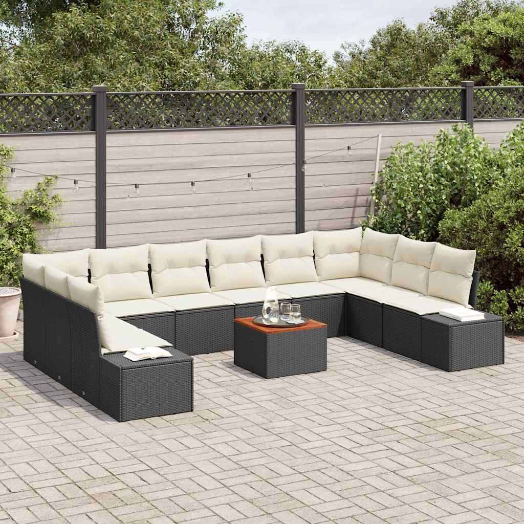 Conjunto de sofás de jardín 11 pcs Beige ratán sintético