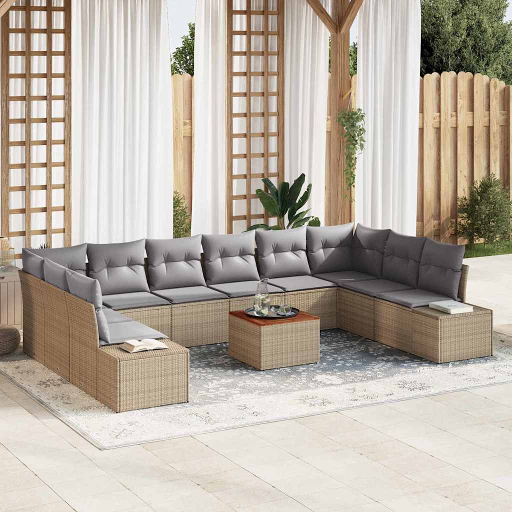 Conjunto de sofás de jardín 11 pcs Beige ratán sintético