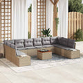Conjunto de sofás de jardín 11 pcs Beige ratán sintético