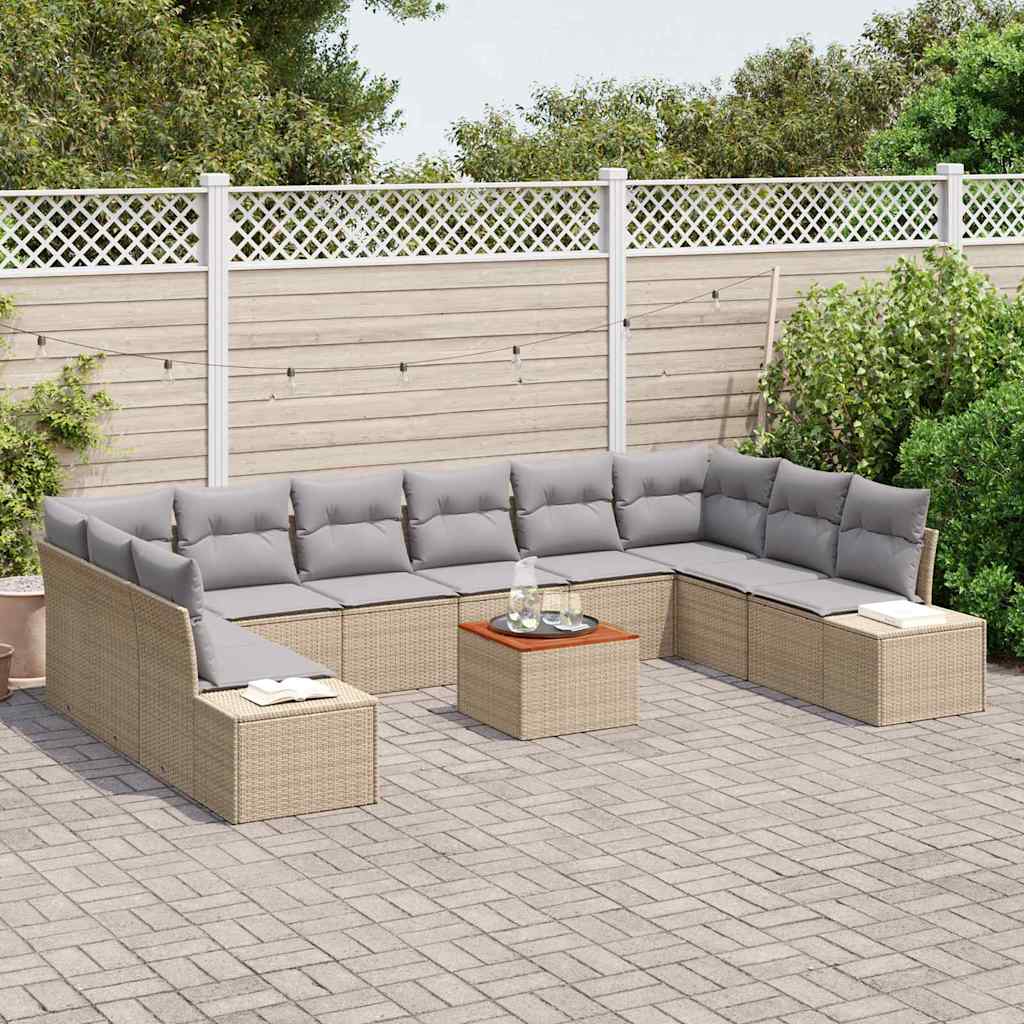 Conjunto de sofás de jardín 11 pcs Beige ratán sintético
