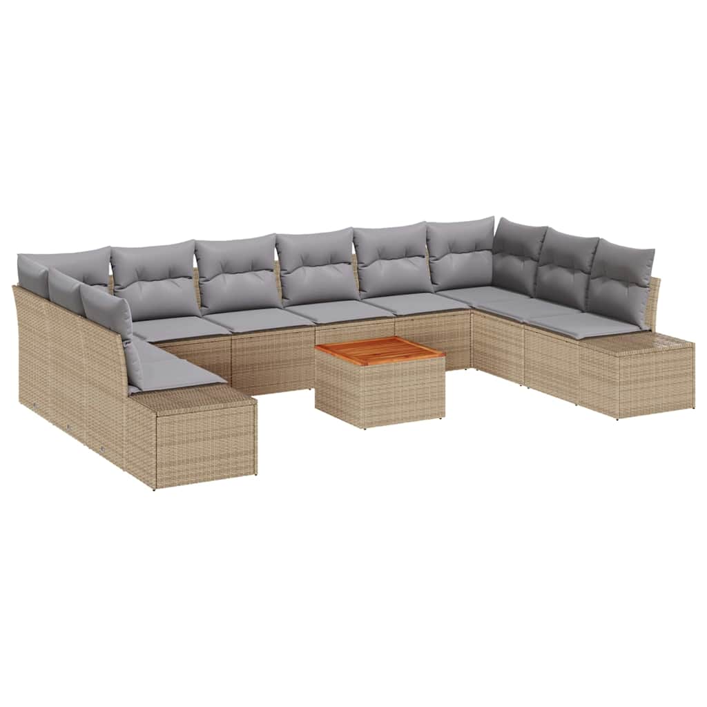 Conjunto de sofás de jardín 11 pcs Beige ratán sintético