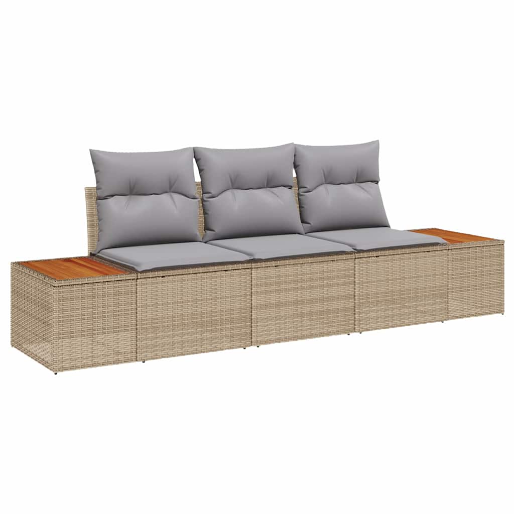Conjunto de sofá de jardín 3 pcs Beige ratán sintético