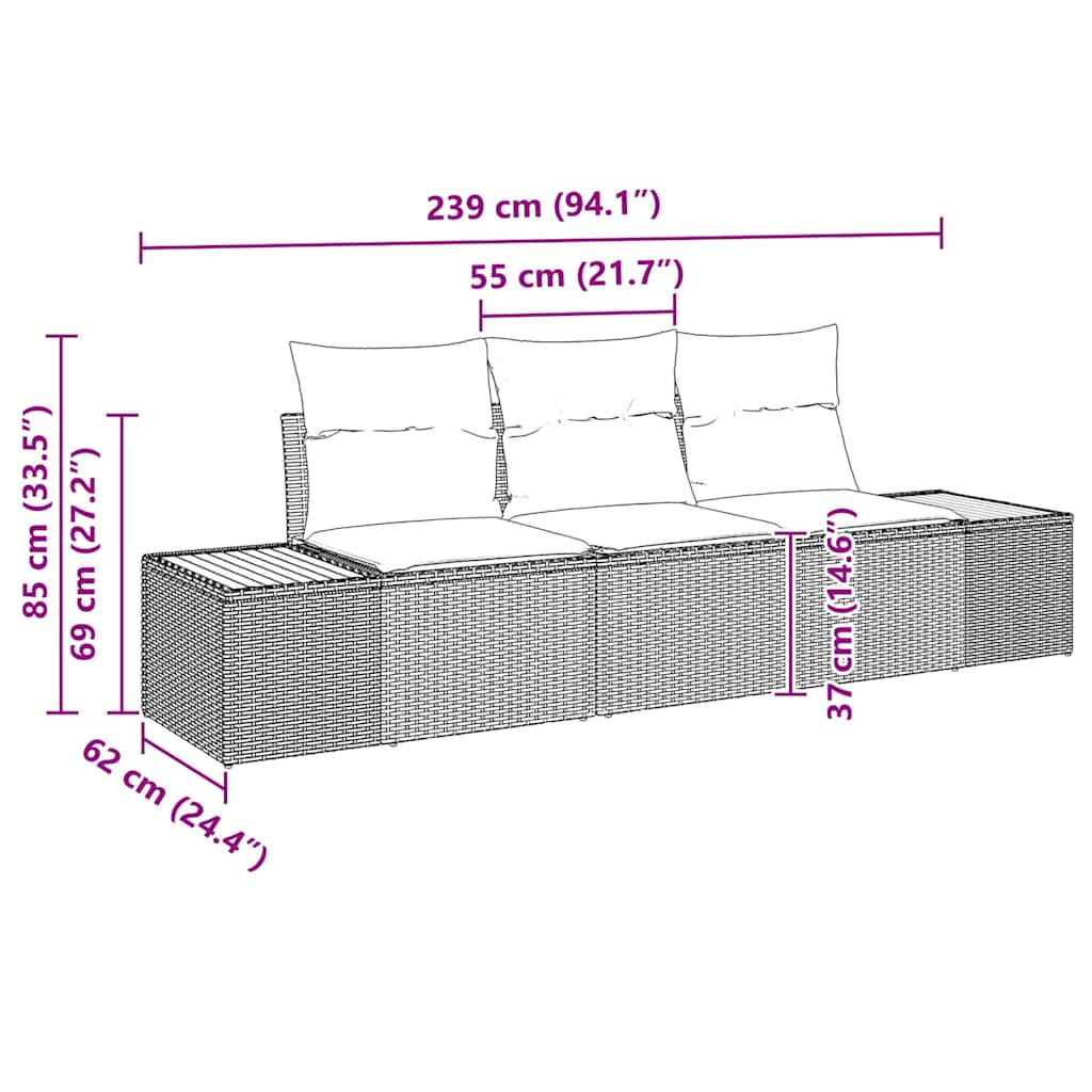Conjunto de sofá de jardín 3 pcs Beige ratán sintético