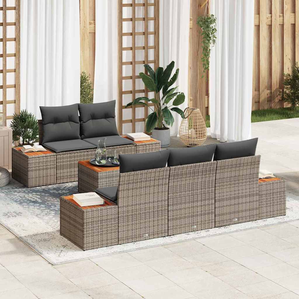 Conjunto de Sofás de Jardim com Almofadões 6 Peças Bege Polirratã