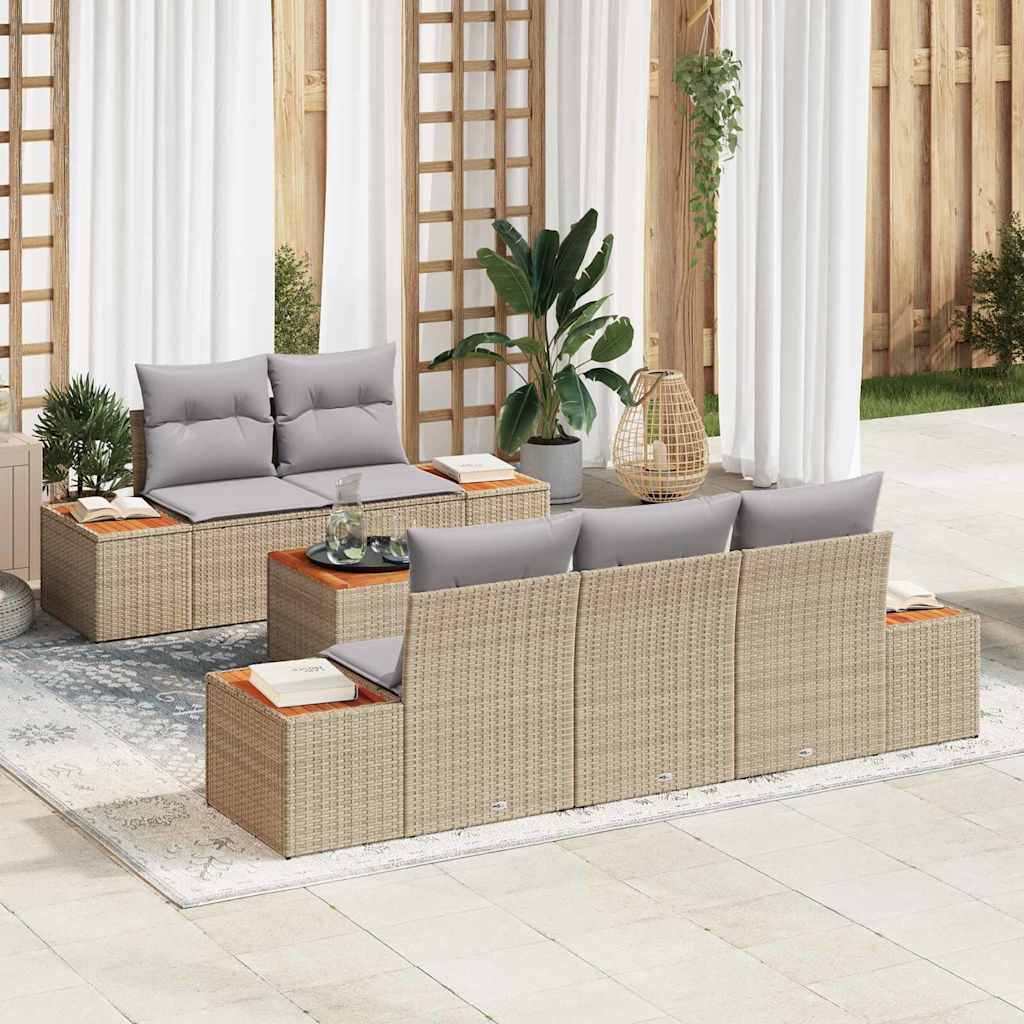 Conjunto de sofás de jardín con cojín 6 pcs Beige Poliratán