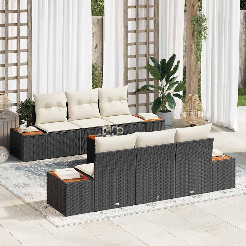 Conjunto de sofás de jardín con cojín 7 pcs Beige Poliratán