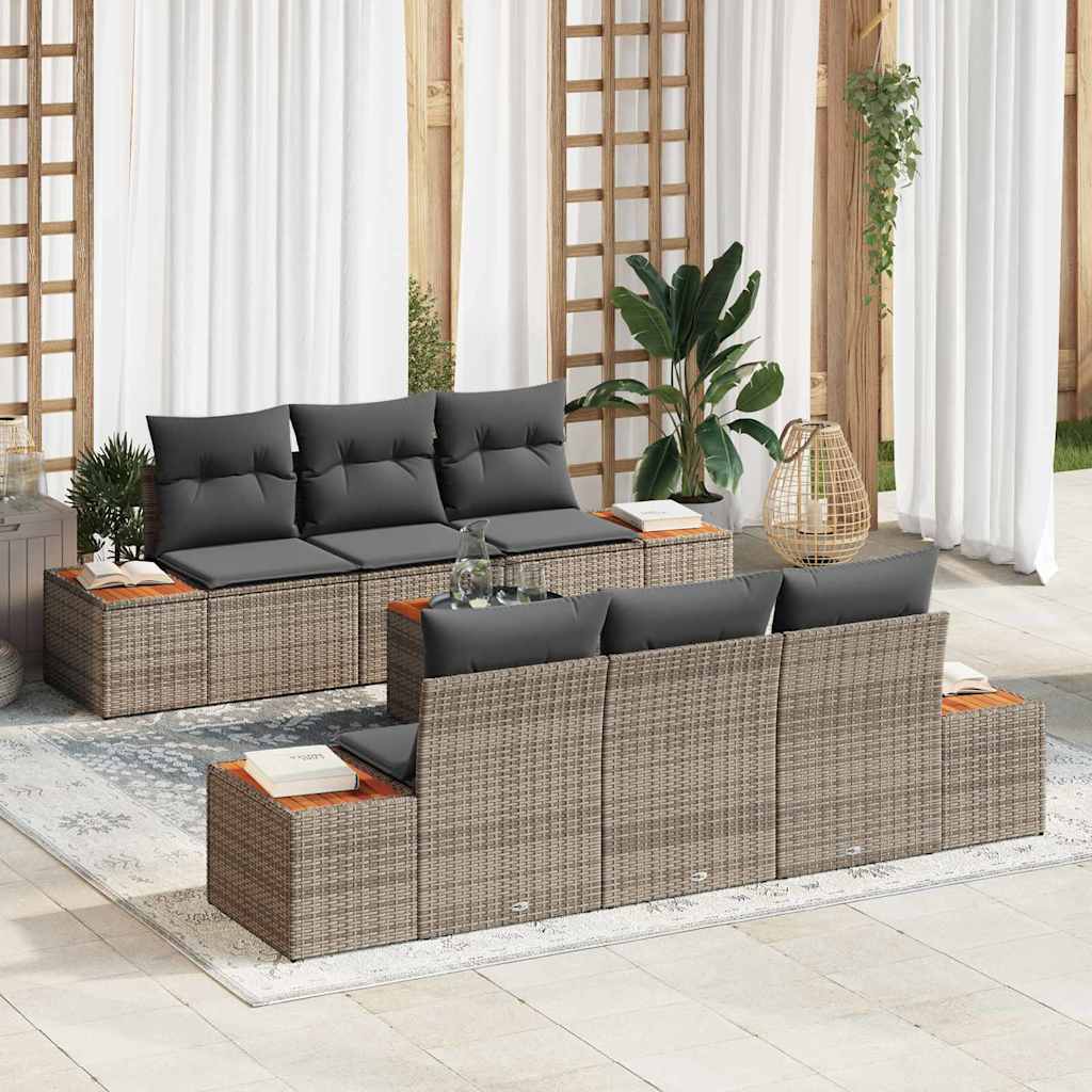 Conjunto de sofás de jardín con cojín 7 pcs Beige Poliratán