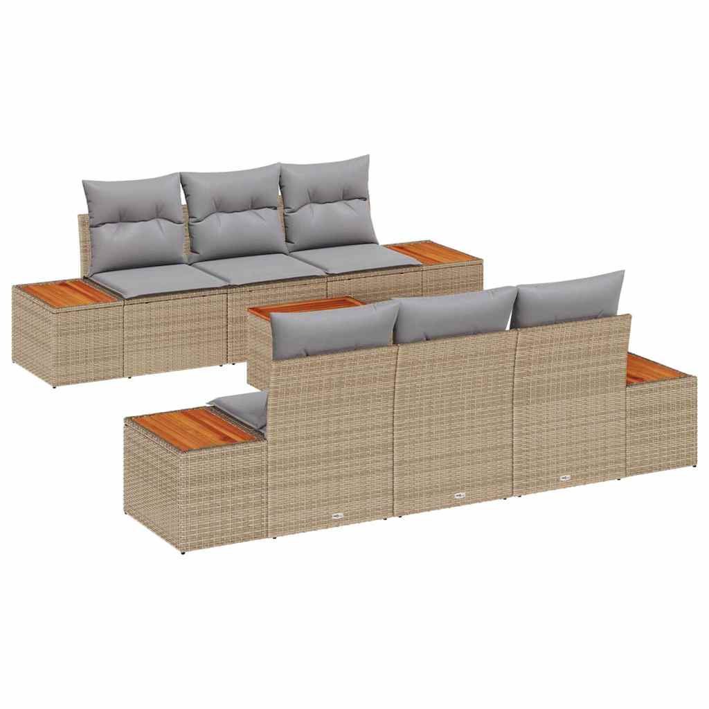 Conjunto de sofás de jardín con cojín 7 pcs Beige Poliratán