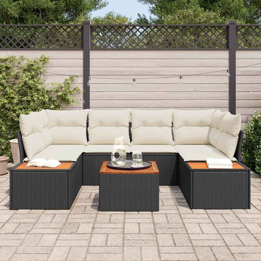 Conjunto de sofás de jardín con cojín 6 pcs Negro Poliratán