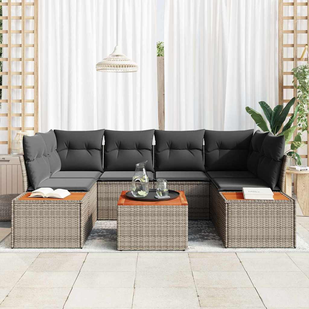 Conjunto de sofás de jardín con cojín 6 pcs Gris Poliratán