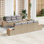 Conjunto de sofás de jardín con cojín 8 pcs Beige Poliratán