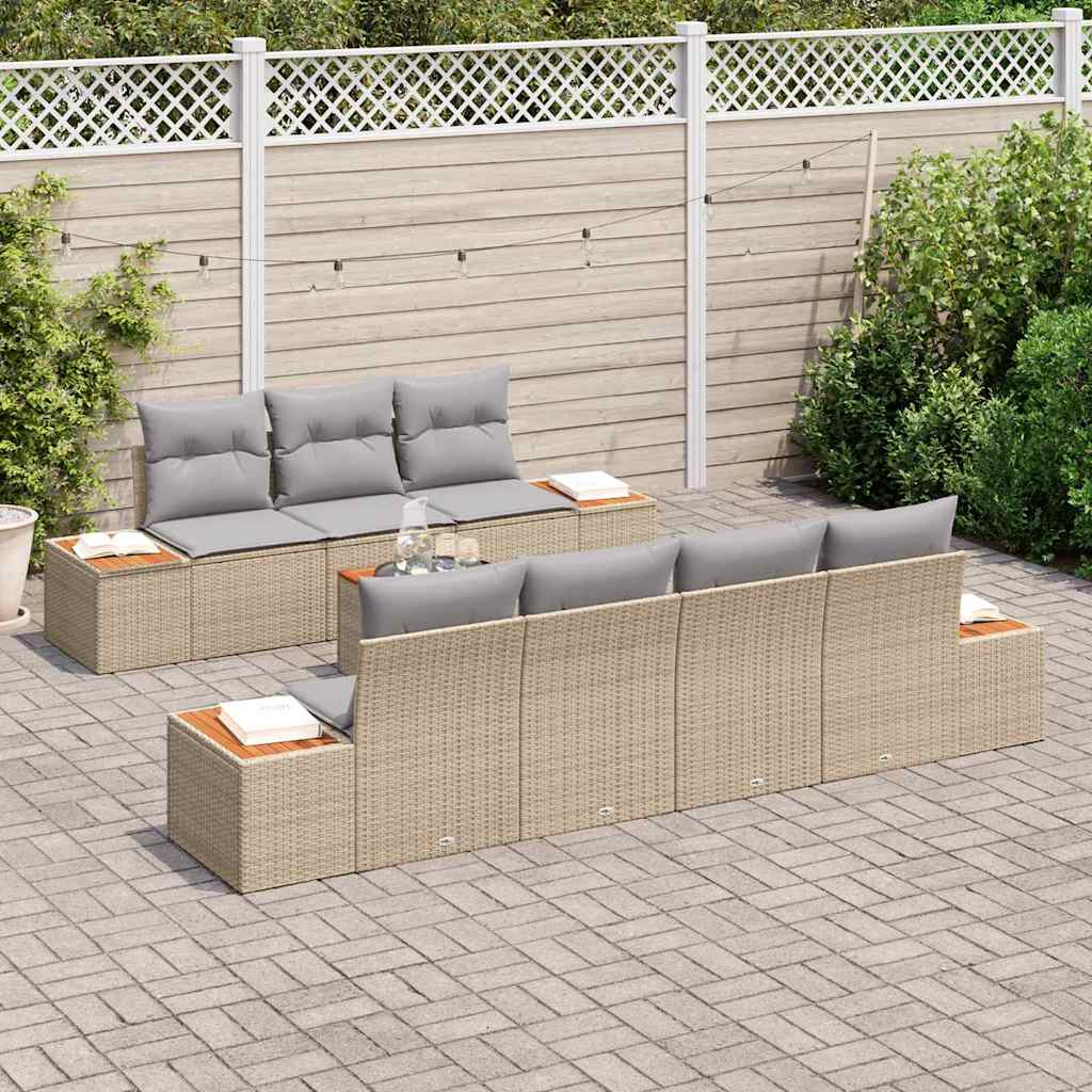 Conjunto de sofás de jardín con cojín 8 pcs Beige Poliratán