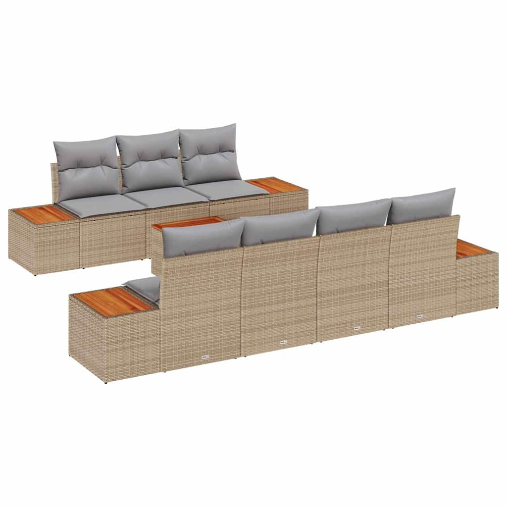 Conjunto de sofás de jardín con cojín 8 pcs Beige Poliratán