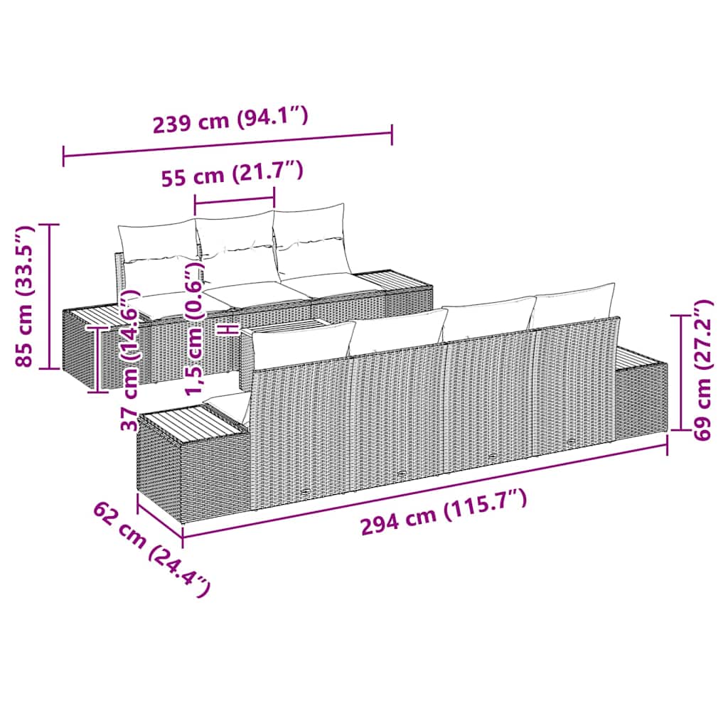 Conjunto de sofás de jardín con cojín 8 pcs Beige Poliratán