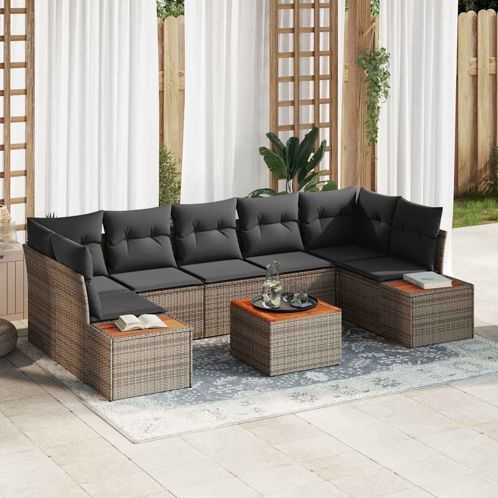 Conjunto de sofás de jardín con cojín 8 pcs Gris Poliratán
