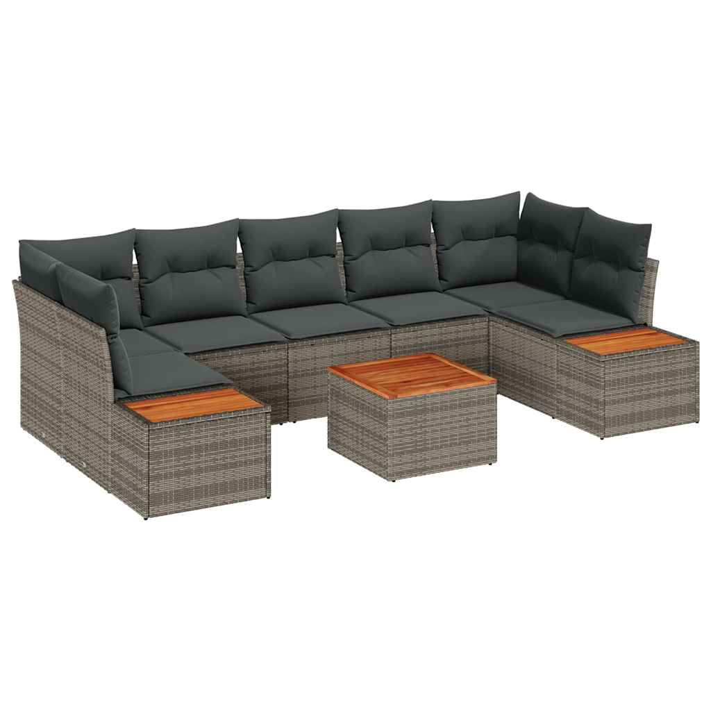 Conjunto de sofás de jardín con cojín 8 pcs Gris Poliratán
