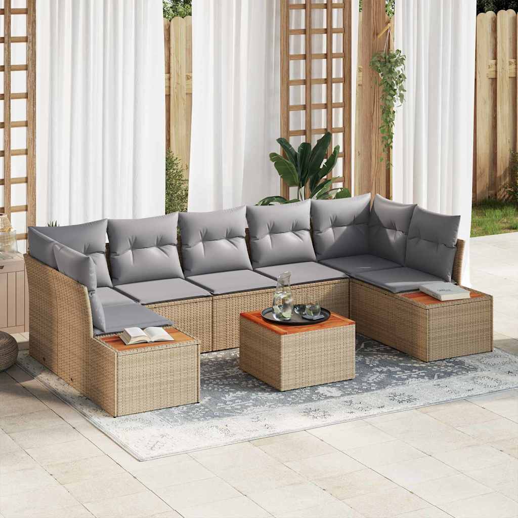 Conjunto de sofás de jardín con cojín 8 pcs Beige Poliratán