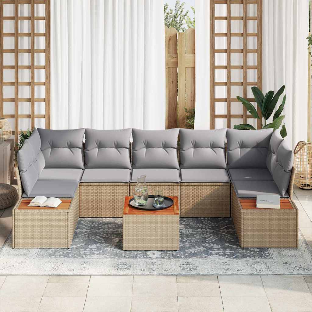 Conjunto de sofás de jardín con cojín 8 pcs Beige Poliratán