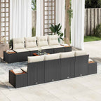Conjunto de sofás de jardín con cojín 9 pcs Negro Poliratán