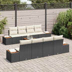 Conjunto de sofás de jardín con cojín 9 pcs Negro Poliratán