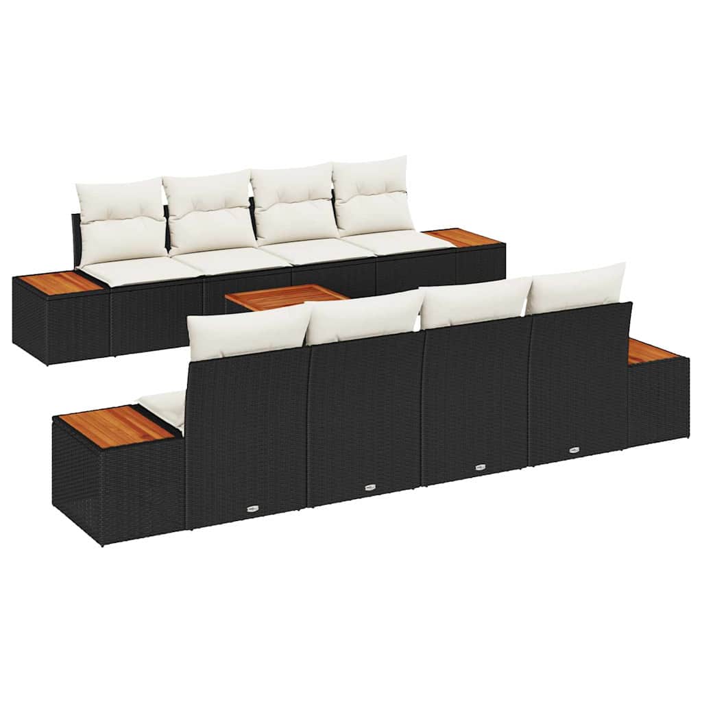 Conjunto de sofás de jardín con cojín 9 pcs Negro Poliratán