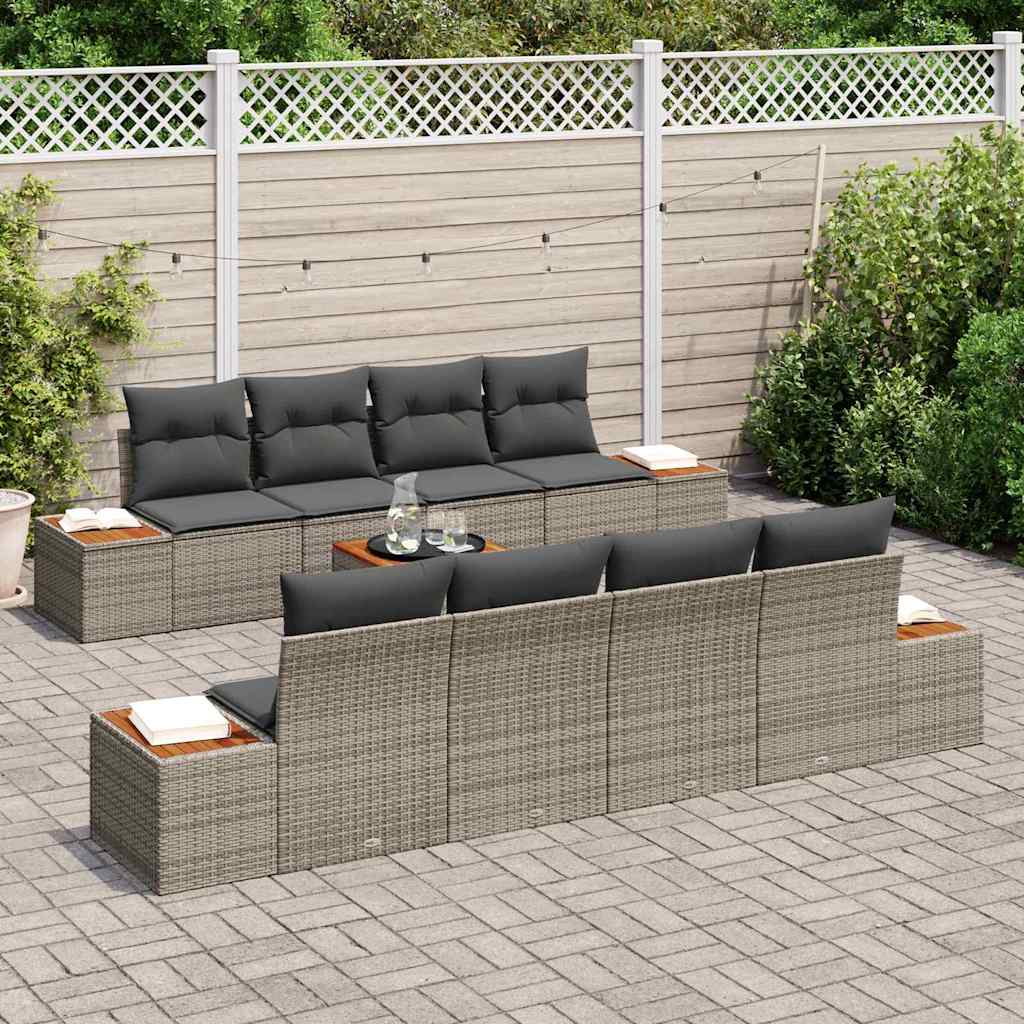 Conjunto de sofás de jardín con cojín 9 pcs Gris Poliratán