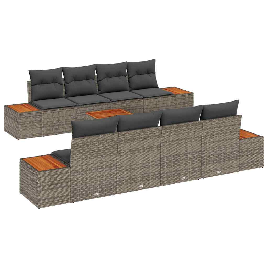 Conjunto de sofás de jardín con cojín 9 pcs Gris Poliratán