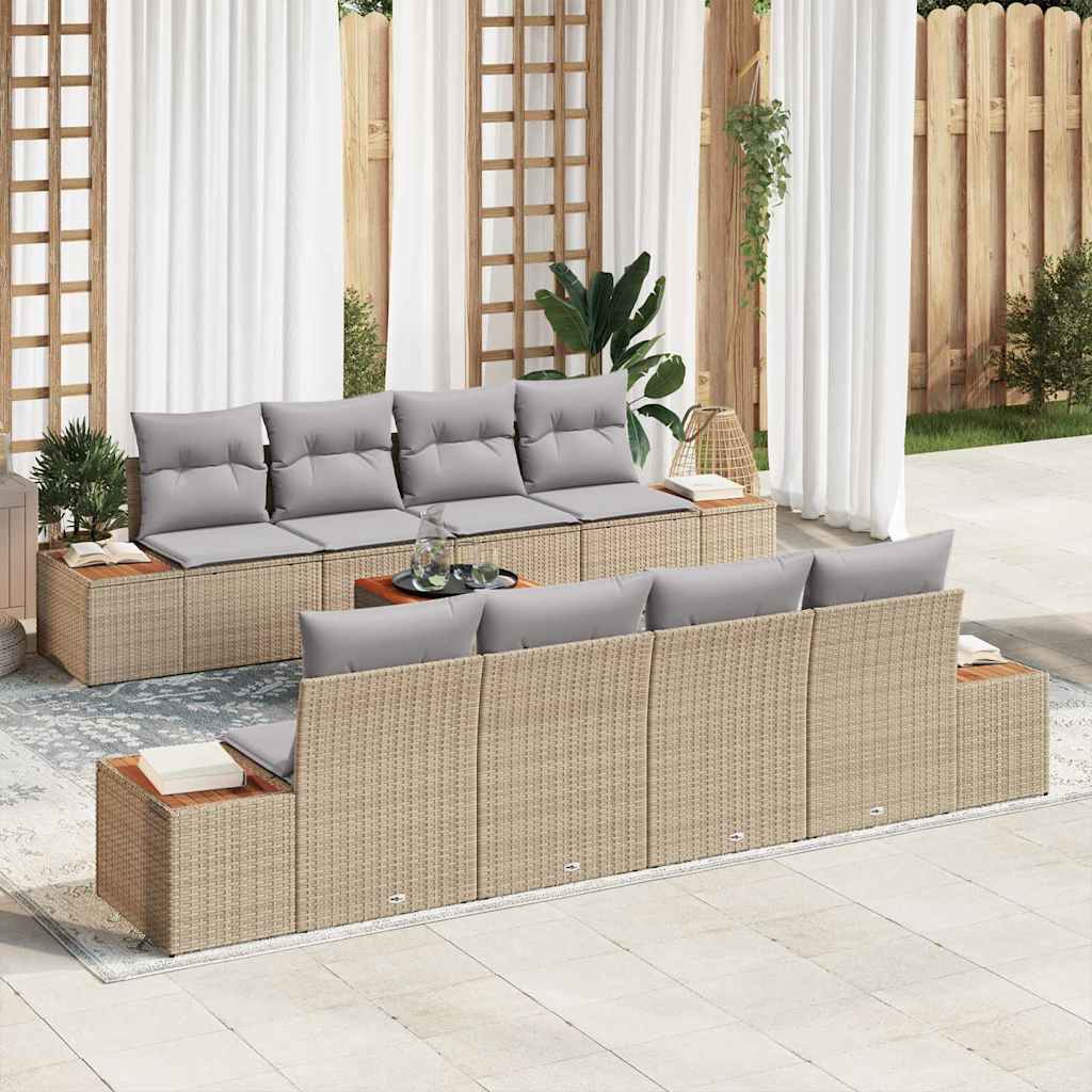Conjunto de sofás de jardín con cojín 9 pcs Beige Poliratán