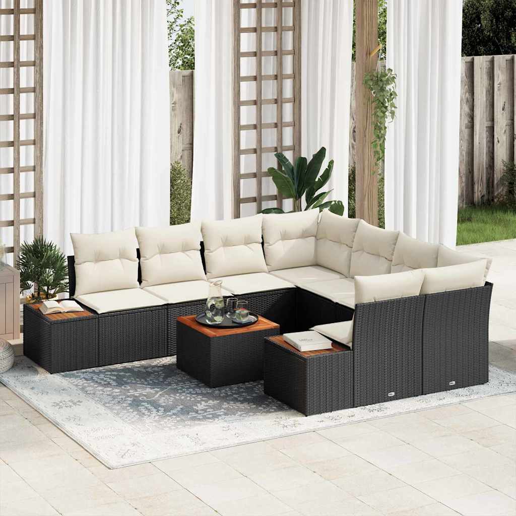 Conjunto de sofás de jardim com almofadas 9 pcs Bege Poliratã