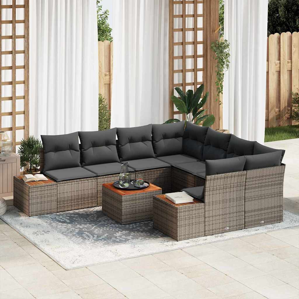 Conjunto de sofás de jardim com almofadas 9 pcs Bege Poliratã