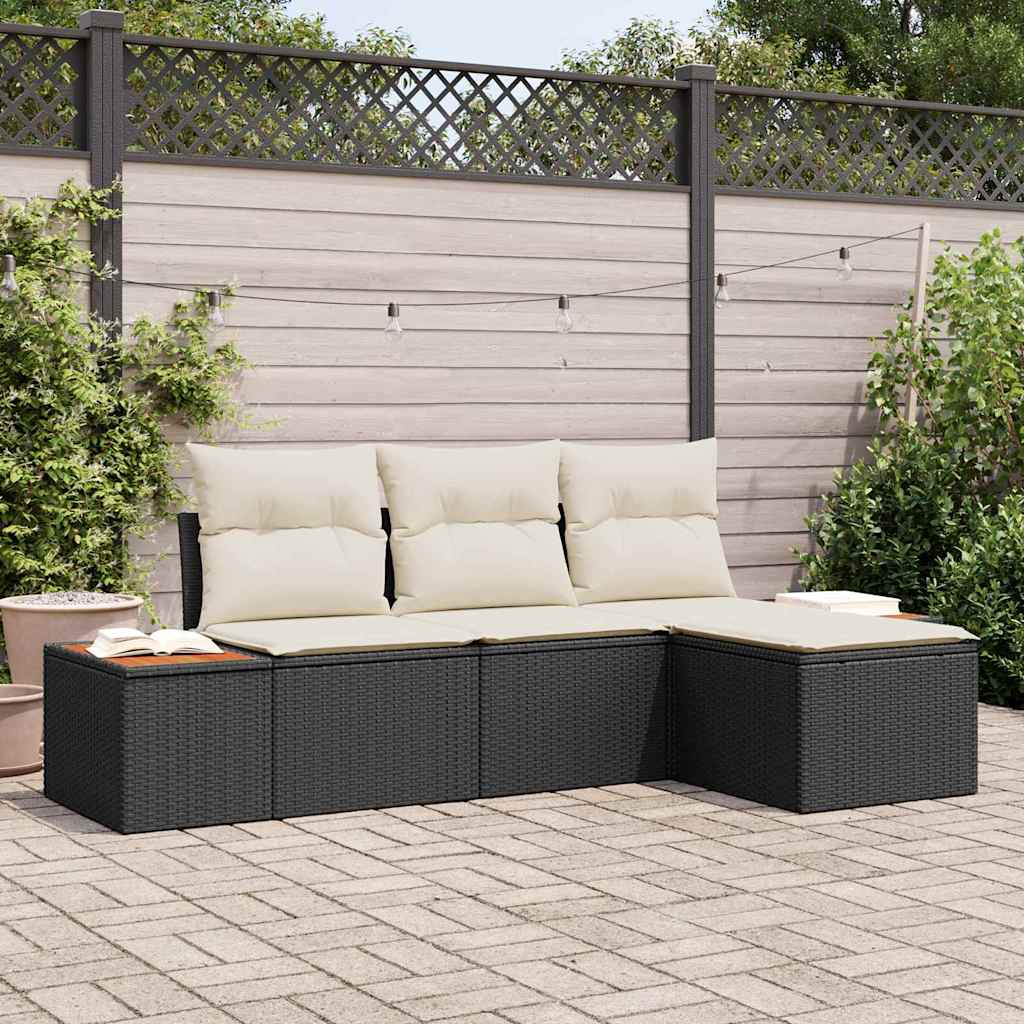 Conjunto de sofá de jardim 4 peças Bege vime sintético