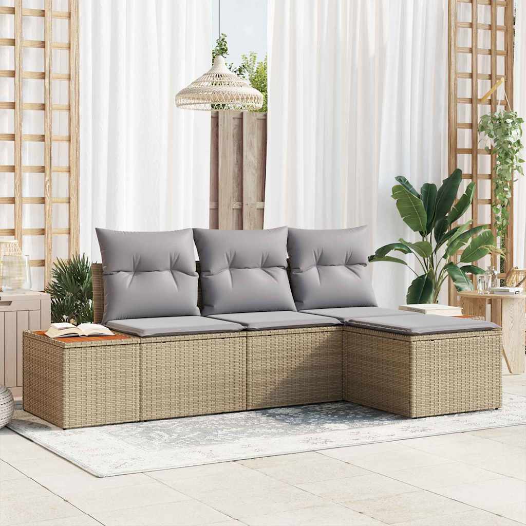 Conjunto de sofá de jardín 4 pcs Beige ratán sintético