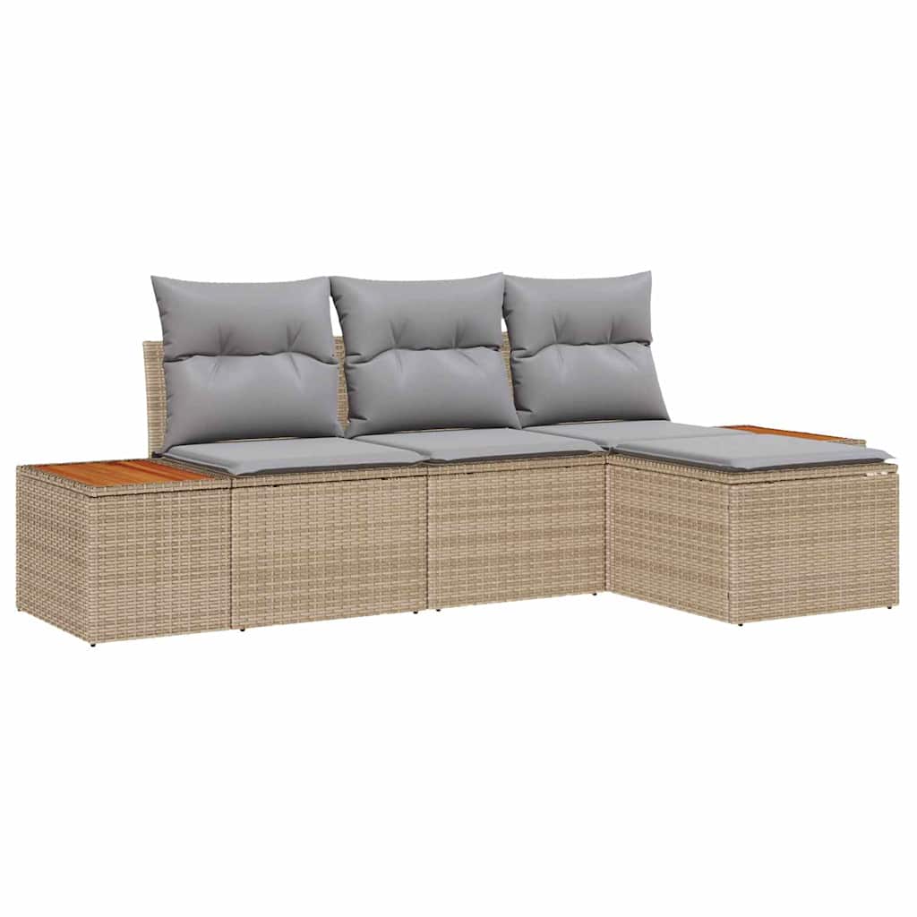 Conjunto de sofá de jardín 4 pcs Beige ratán sintético
