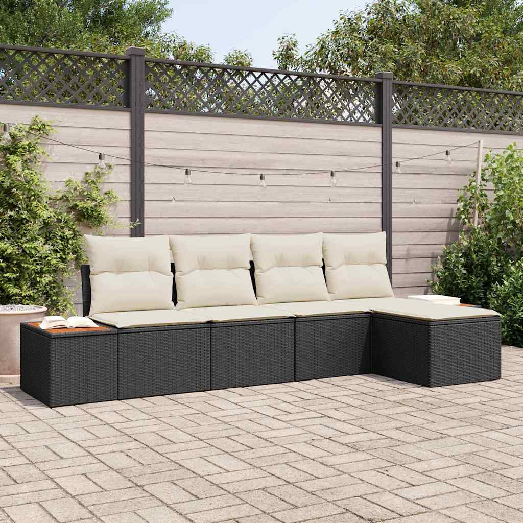 Conjunto de sofás de jardín con cojín 5 pcs Beige Poliratán