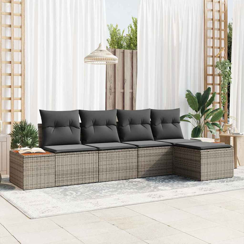 Conjunto de sofás de jardín con cojín 5 pcs Beige Poliratán
