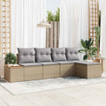 Conjunto de sofás de jardín con cojín 5 pcs Beige Poliratán