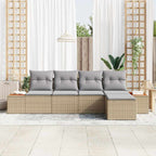 Conjunto de sofás de jardín con cojín 5 pcs Beige Poliratán