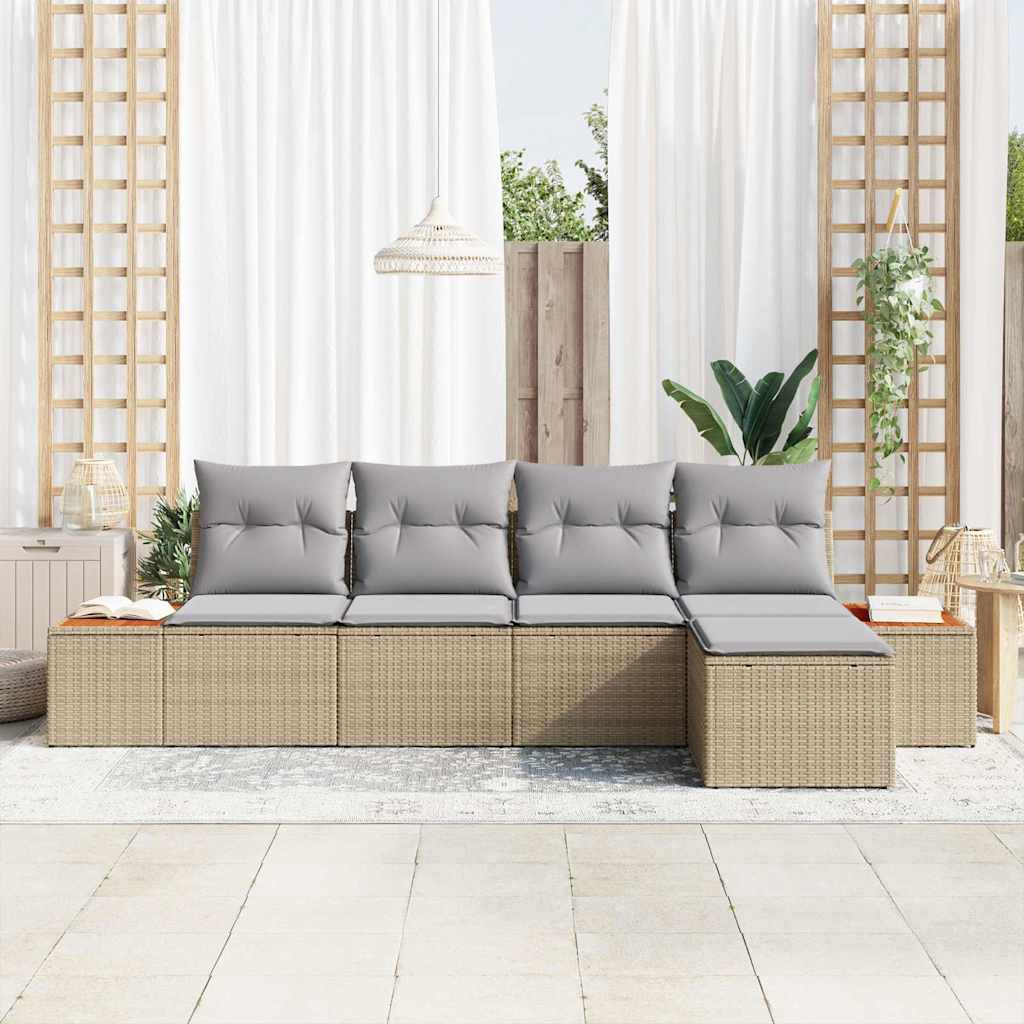 Conjunto de sofás de jardín con cojín 5 pcs Beige Poliratán